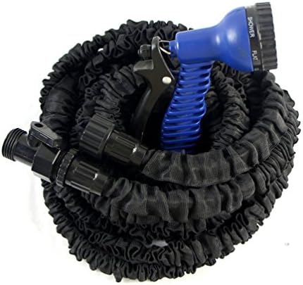 Watering Expanding Hose Lightweight Expandable Garden Hose ABS Plastic Ends, 7-Way Nozzle Spray Gun, Double Latex Core, Extra Strength Fabric (Black-50ft)