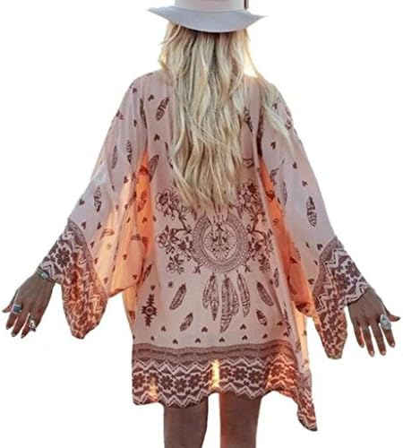 OVERMAL Women Chiffon Shawl Kimono Cardigan Tops Cover up Blouse (ASIA L)