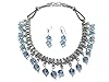 Blue Sapphire Stone Choker Necklace Earrings German Silver Metal Chain Statement Necklace