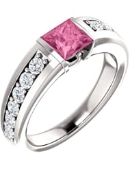Platinum 5.00x5.00mm Princess Cut Pink Sapphire and Diamond Ring -- LIFETIME WARRANTY