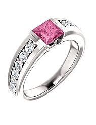 18K White Gold 5.00x5.00mm Princess Cut Pink Sapphire and Diamond Ring -- LIFETIME WARRANTY