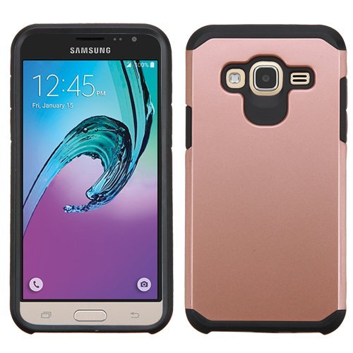 Samsung Galaxy Sol (Cricket) Case, Galaxy Express Prime Case, BornTech Dual Layer Shockproof Armor Protector Phone Cover Case, For Samsung Galaxy J3 (2016) Case (Black/Rose Gold)