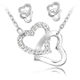Parure Collier et Boucles d'oreille 2 Coeurs entrelac�s et Cha�ne en plaqu� Or blanc 18 carats - Blanc