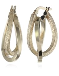 Duragold 14k Yellow Gold Textured and Polished Oval Hoop Earrings