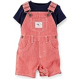 カーターズ Carter's　男の子用赤ストライプALL-AMERICAN HUNKショートオールx紺Tシャツお出かけ用2点セット 半ズボン 出産祝い オーバーオール (18months(78-83c