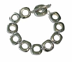 Bracelet - B132 - Designer Inspired Toggle Link - Polished Silver Tone ~ Rhodium Plated