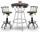 IMAGE OF Chrome Bar Table & 2 Black Adjustable 24