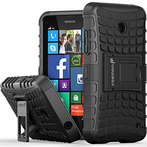 Fosmon [RUGGED] Nokia Lumia 630, Nokia Lumia 635 Case - HYBO-RAGGED Heavy Duty Hybrid Protective Cover with Kickstand - Retail Packaging (Black)