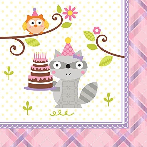 Creative Converting 16 Count Beverage Napkins, Happi Woodland-Girl