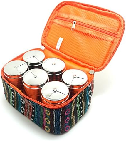 Travel spice kit Salt and 6 Piece Stainless Steel Salt BBQ Spice Herbs with Pouch for Easy Carry, Great for Home or Outdoor Use