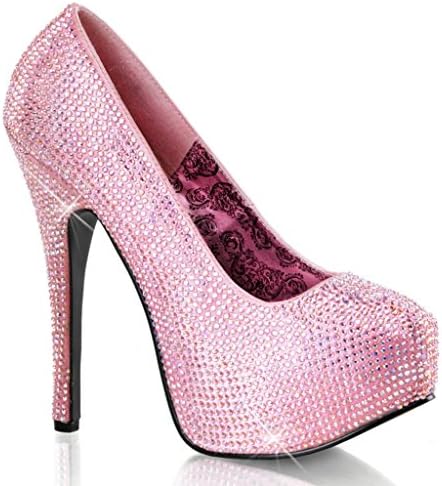 Women's Bordello Teeze 06R Heel Baby Pink Satin Iridescent Rinestones 8