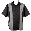 'Black Monday' Retro Bowling Shirt w/ Houndtooth Print Panels