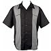 'Black Monday' Retro Bowling Shirt w/ Houndtooth Print Panels