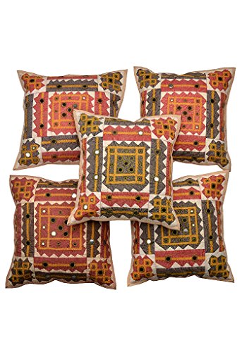 Imagen 3 de Cojín de algodón Cubre Con Hilo Cut & Size Mirror Patch Work 16 x 16 Pulgadas Juego de 5 piezas