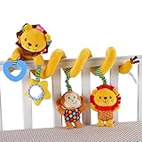 ベビーベッドハンギング 音が鳴る 知育玩具 ベビーカートイ スパイラル 人形　飾り おもちゃ 出産祝い(ライオン、イエロー)