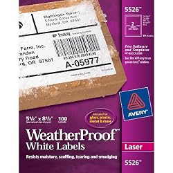 Avery Weatherproof Laser Shipping Labels, 5.5 x 8.5-Inches, Pack of 100 (5526)