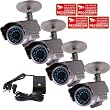 VideoSecu 4 Outdoor Night Vision IR 1/3" Sony CCD Security Cameras Weatherproof 3.6mm Wide View Angle Lens 26 IR Led with Power Supply for CCTV DVR Home Surveillance System CBB