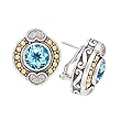 925 Silver, Blue Topaz & Heart Diamond Round Earrings with 18k Gold Accents (0.20ctw)