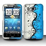 HTC Inspire 4G Accessory - Blue Silver Black Vines Protective Hard Rubberized Case Cover Design for AT&T