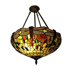 24-inch Dragonfly Sunset Hanging Lamp Tiffany Style in Line Switch Bronze Finish
