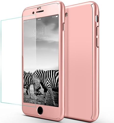 iPhone 7 Case,RockE Premium Full Body Protection Shock Absorption Skid-proof PC Slim Fit Cover Case + Tempered Glass Screen Protector for iPhone 7 ( Rose Gold - 4.7' )
