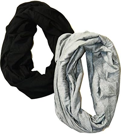 Light Weight Soft Infinity Solid Color Jersey Fashion Scarf Shawl Wrap Loop,One Size,2 Pack: Black/Heather Grey