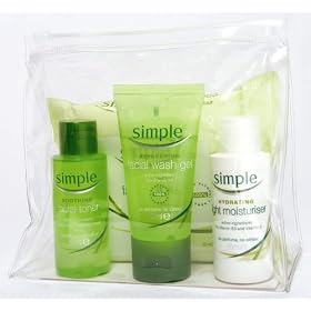 Simple Travel Bag  - Containing Moisturiser, Cleansing Wipes, Toner & Facial Wash in a Handy Clear Travel Pouch