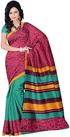 Stylowoman Women's Cotton Silk Saree With Unstitched Blouse One Size Pink & Green