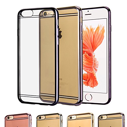iPhone 6s Case, iPhone 6 Case, E-JOY® Premium Ultra Slim [0.3mm] Lightweight TPU Soft Transparent Crystal Clear back panel + [Electroplate] Plating TPU bumper Case Cover Shell (Plating Claer/Black)