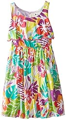 Girls Floral Print Cotton/Knit Applique Sleeveless  Dress With a Ribbon 