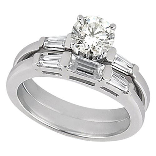 Tapered Baguette Diamond Engagement Ring Bridal Set Platinum (1.02 ctw)