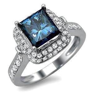 2.30ct Princess Cut Blue Diamond Engagement Ring 18k White Gold 2.30ct Princess Cut Blue Diamond Engagement Ring 18k White Gold