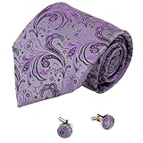 Y&G flower Florals wedding silk neck ties cufflinks set - Grey, Purple A2088