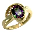 10K Yellow Gold Oval-Shape Mystic Fire Topaz and Diamond Swirl Ring