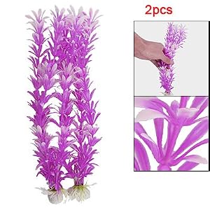 Purple White Decortive Plastic Water Plant Fish Tank Ornement 2 Pcs