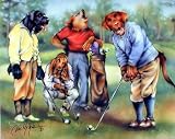 Dan Mcmanis Dogs Playing Golf Art Poster Print - 20 X 16