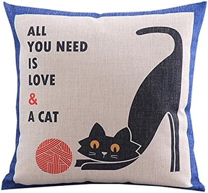 Uniquely Cotton Linen Square Decorative Pillow Set Pillow Insert With Cushion Cover Creative Cartoon Black Playing Cat 18"