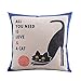 Createforlife Cotton Linen Square Decorative Throw Pillow Case Cushion Cover Creative Cartoon Black Playing Cat 18