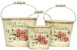 Belle Jardiniere Decoupage Tin Oval Pail Set of 3 - Large = 9"x4 1/4"x7 1/4"H