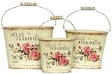 Belle Jardiniere Decoupage Tin Oval Pail Set of 3 - Large = 9"x4 1/4"x7 1/4"H