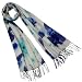 100% Acrylic Blue and Green Watercolor Flowers Tassel Ends Long Scarf Shawl