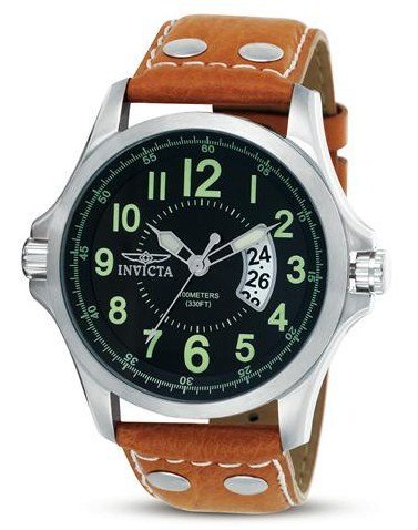 Invicta II Black Dial Leather Bracelet Mens Watch 0787
