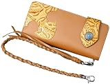 本牛革 ウエスタン カービング 型押し 長財布 キャメル ウォレットチェーン付き ターコイズカラーストーン HERMES ポーチ