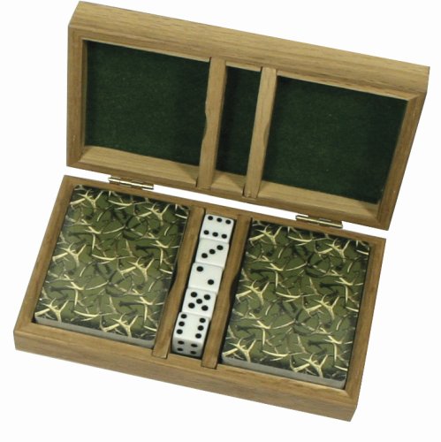 River's Edge Whitetail Deer Playing Cards with Dice in Wood Box- black friday deal