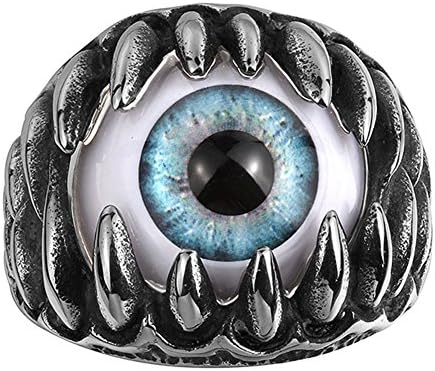 JXJALFQ Men's Cool Punk Vintage Dragon Claw Gothic Skull Evil Eye Eyeball Biker Rock Band Punk Ring Stainless Steel Devil's Eyes Titanium Jewelry