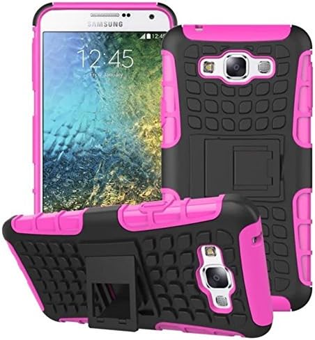 Galaxy E7 Case, KRYSTALH Armor Tough Dual Layer 2 In 1 Rugged Hybrid Hard/Soft High Impact Protective Case with Black Built In Kickstand for Samsung Galaxy E7(Hot Pink E7 Cover)