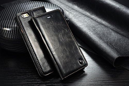 iPhone 6 Leather Flip Case in Black, Luxury Leather Flip Case for iPhone 6 with Magnetic Latch and Credit Card/ID Carrying Slot