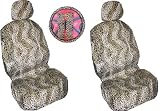 Tan Cheetah Print 7-piece Lowback Seat Covers / Steering Wheel Cover / Shoulder Belt Pads