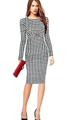 Sexy Cocktail Knee Length Houndstooth Print Polka Dot Print Polyester/Spandex Long Sleeves Round Neck Party Dress 