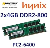 Produkt-Bild: 8GB Dual Channel Kit Mustang / HYNIX Original 2x 4 GB 240 pin DDR2-800 DIMM (800Mhz, PC2-6400U, CL5) NON ECC, unbuffered f&uuml;r DDR2 Mainboards